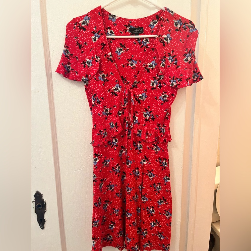 Topshop Red Flower Dress
